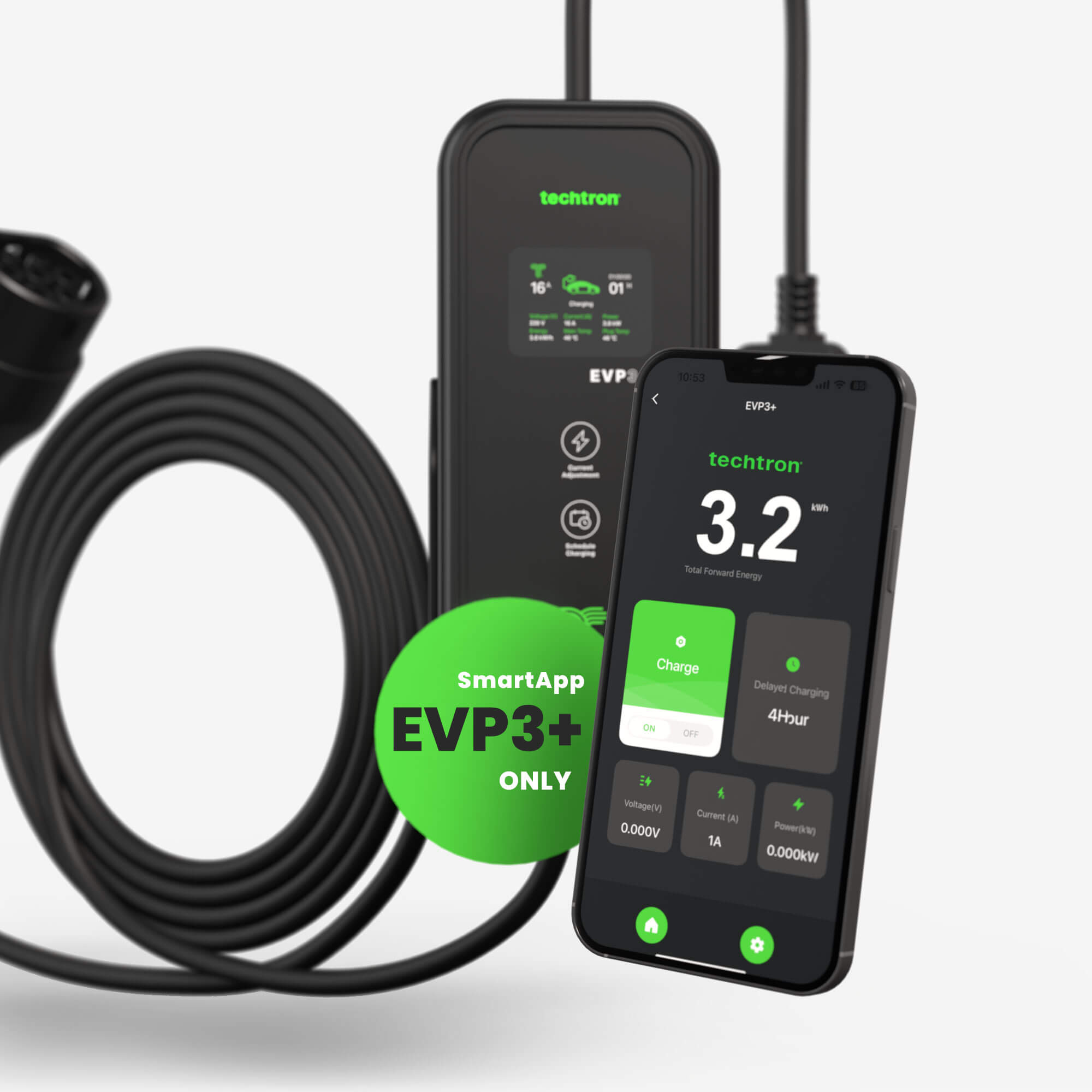 techtron EVP3-3+ (3.2-3.6 kW, Level 2, Type 2) Portable ev-Charger (Copy) techtron